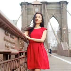 LOFT Red Dress Knee Length Semi-Formal